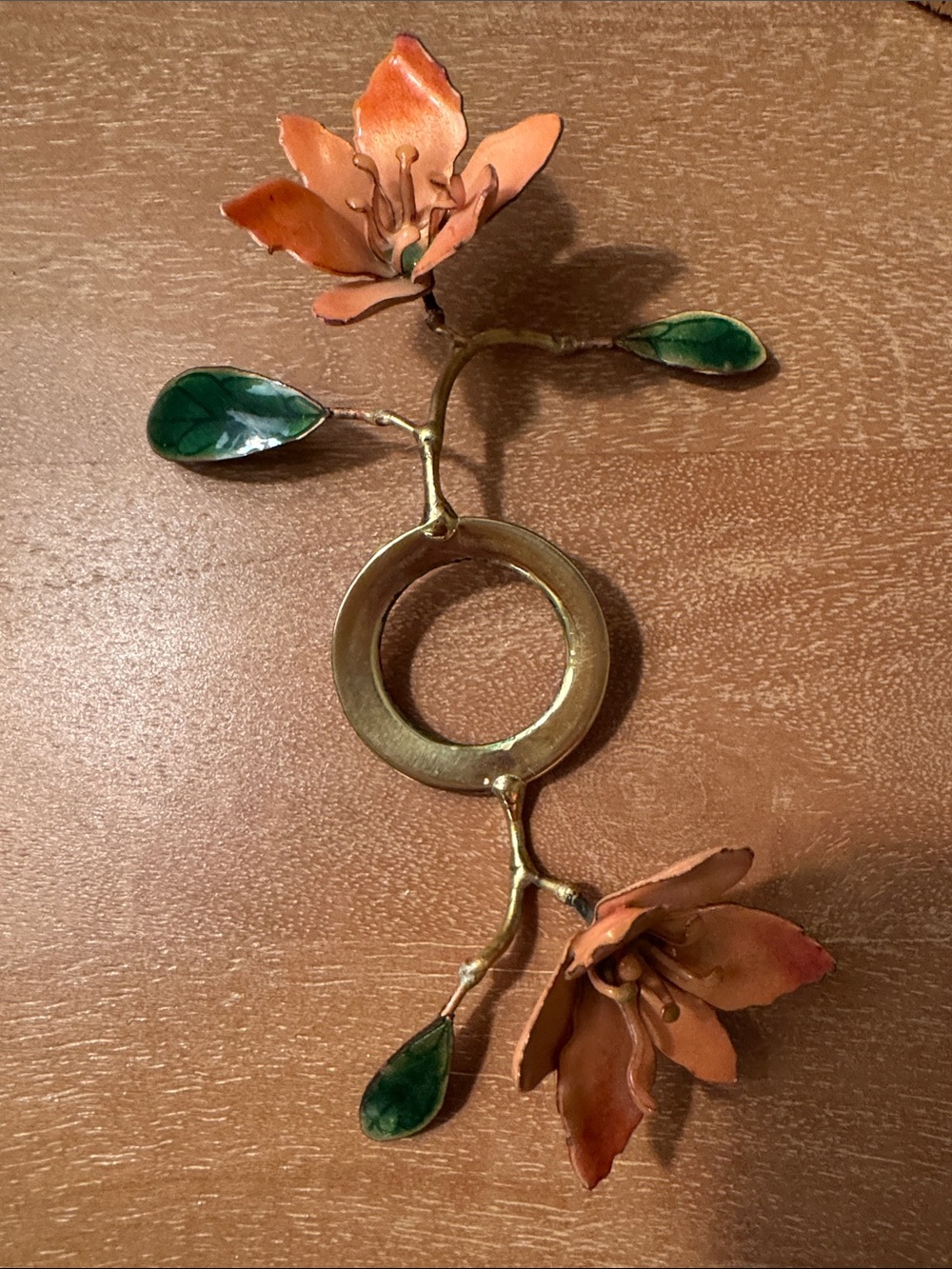 Decorative brass and Enamel Candle Ring